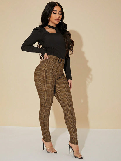 SXY Sexy High Waist Glen Plaid Belted Pants