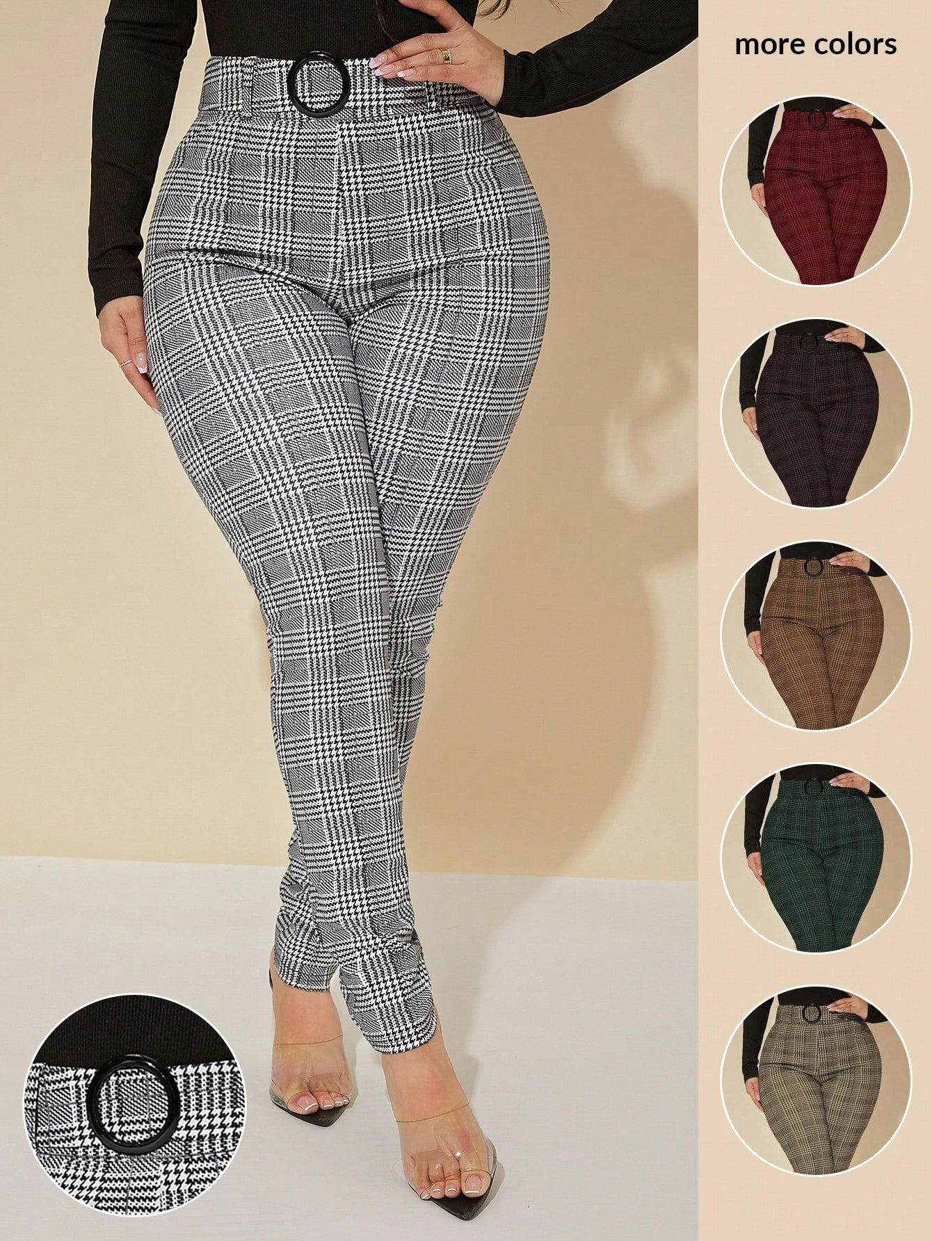 SXY Sexy High Waist Glen Plaid Belted Pants