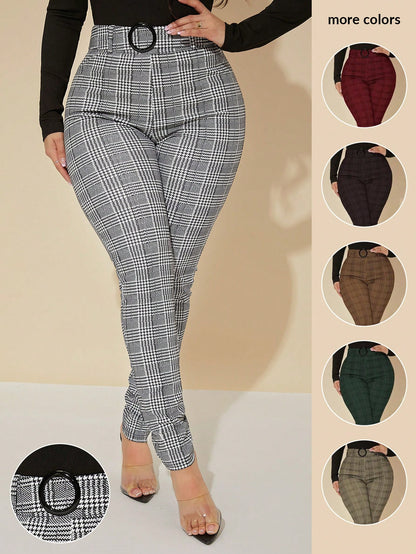 SXY Sexy High Waist Glen Plaid Belted Pants