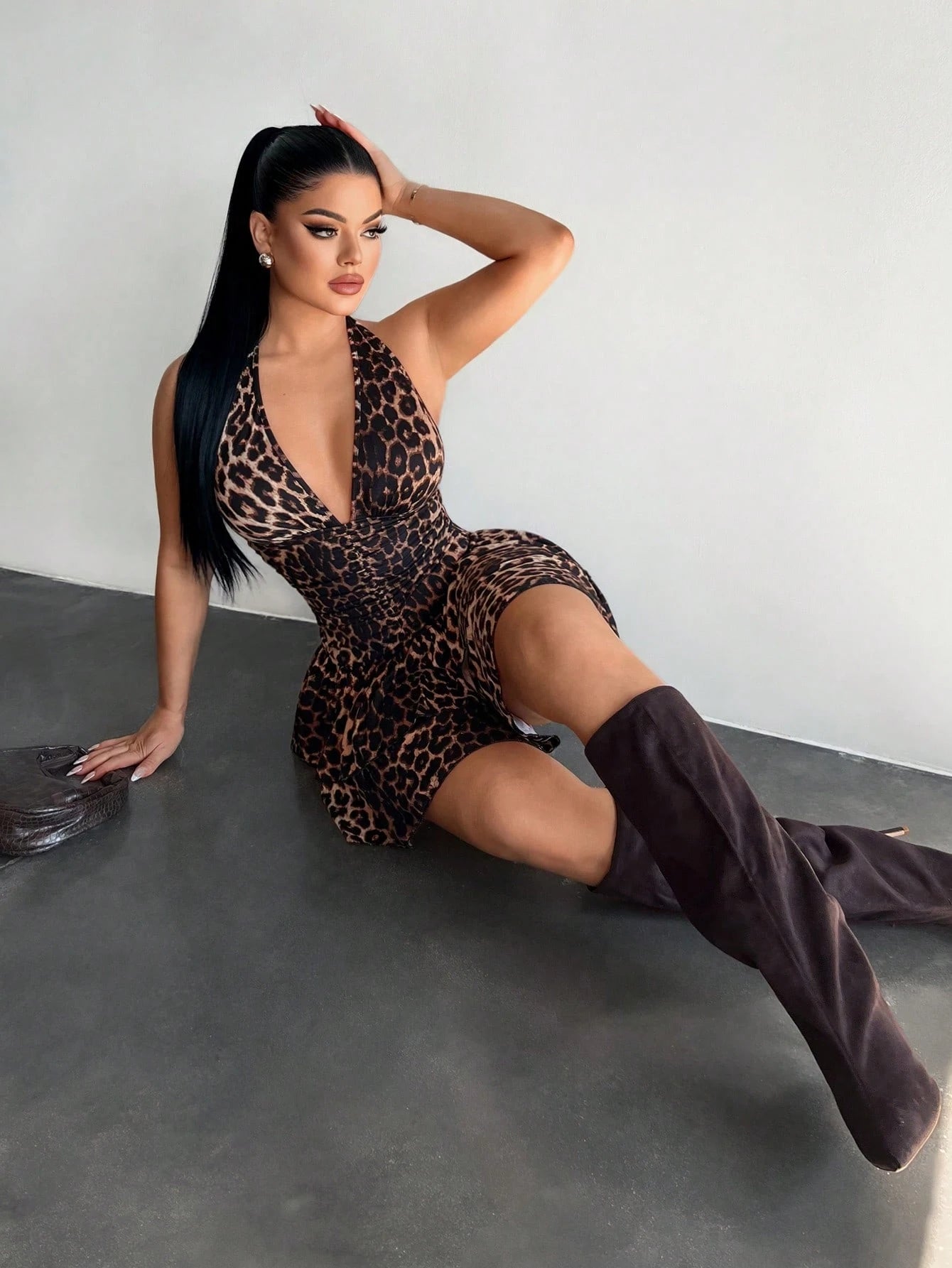 SXY Women's Leopard Print Halter Neck Ruffle Hem Dress, Sexy Vacation Dress, Cheetah Print, Cheetah Dress, Leopard Dress, Birthday Dress Sexy Summer