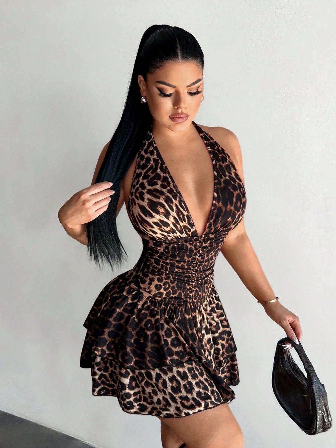 SXY Women's Leopard Print Halter Neck Ruffle Hem Dress, Sexy Vacation Dress, Cheetah Print, Cheetah Dress, Leopard Dress, Birthday Dress Sexy Summer