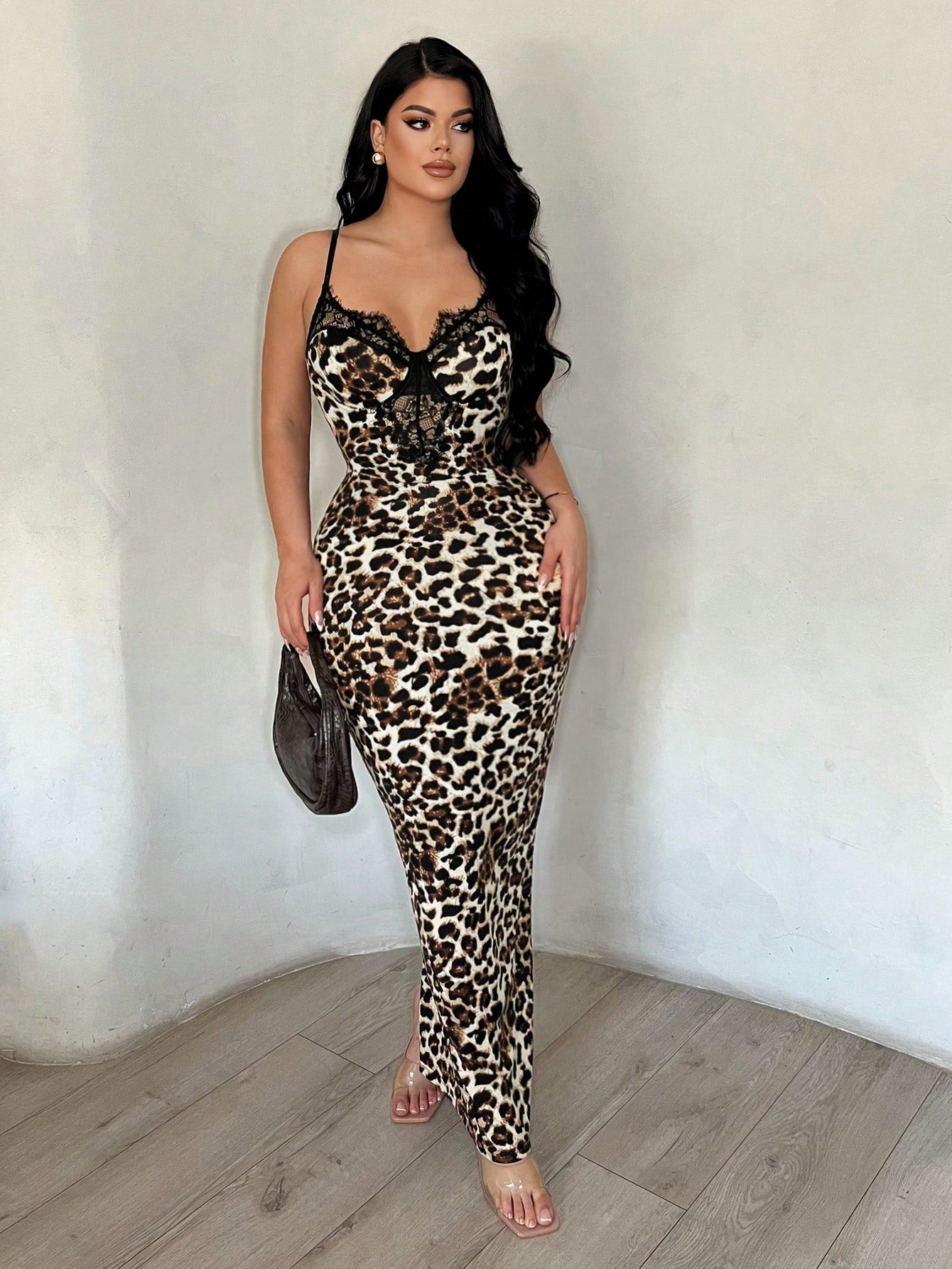 SXY Women's Leopard Print Lace Patchwork Bodycon Camisole Dress,Summer Dresses For Women