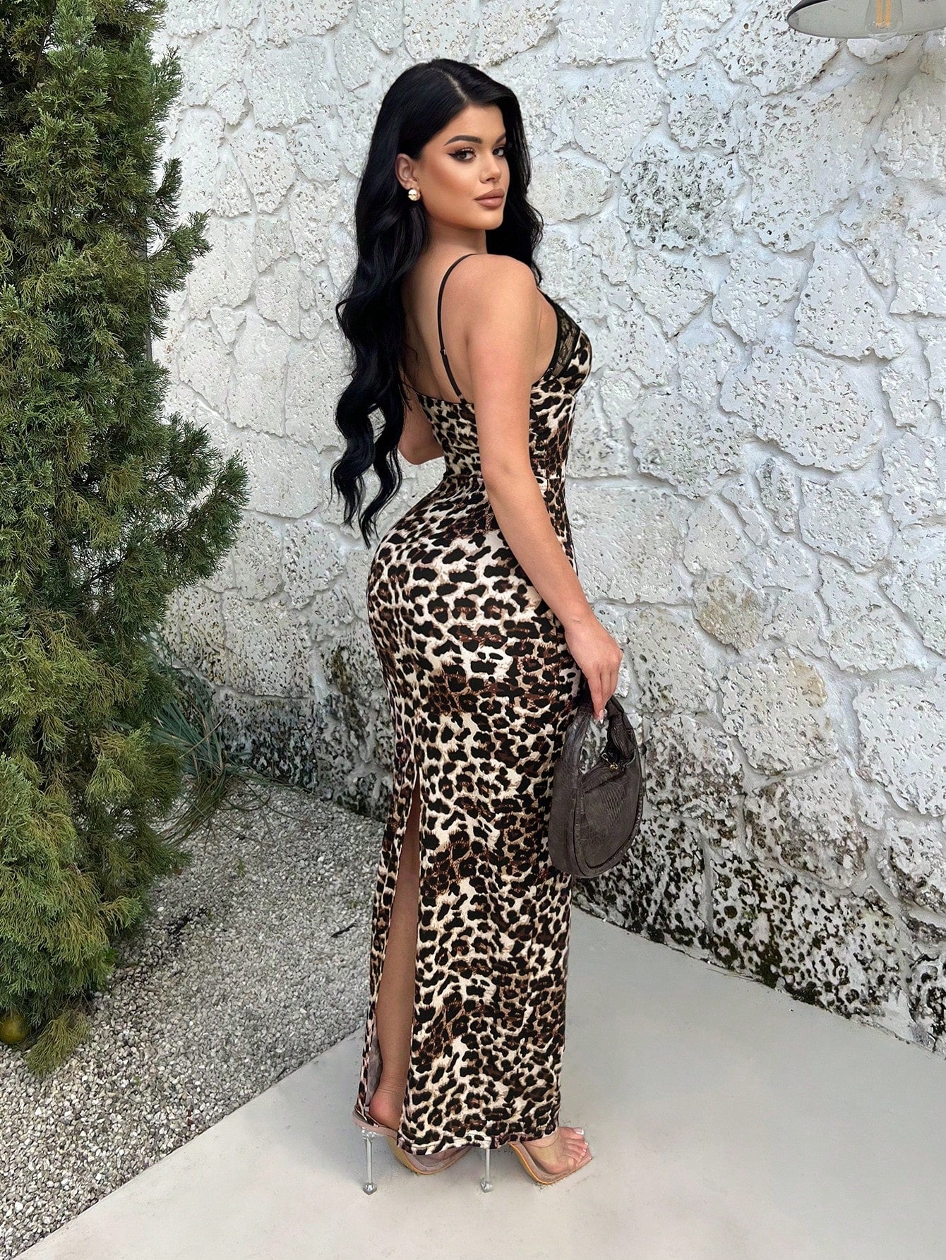 SXY Women's Leopard Print Lace Patchwork Bodycon Camisole Dress,Summer Dresses For Women
