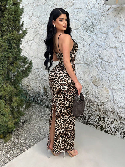 SXY Women's Leopard Print Lace Patchwork Bodycon Camisole Dress,Summer Dresses For Women