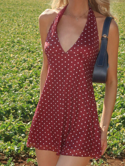 Sydney Algeri Romantic Polka Dot V-Neck Mini Dress For Women, Early Autumn Party