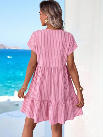 Sylviya Women's Casual Boho Pink Stripe Doll Collar Summer Vacation Dress,Summer Dresses For Women,Casual Dresses For Women Vacation Beach