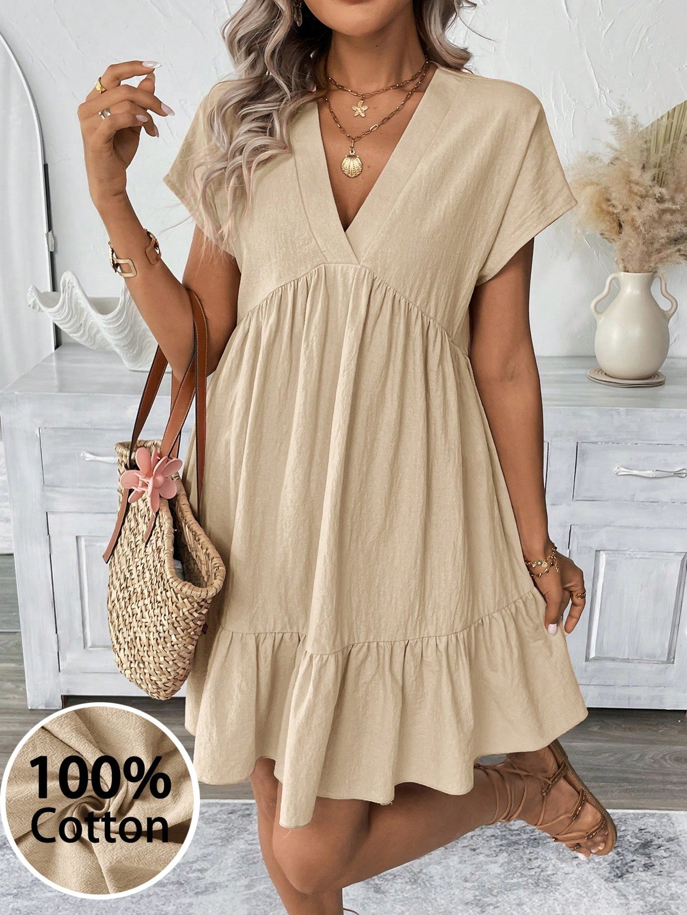 Sylviya Women's Casual Boho Pink Stripe Doll Collar Summer Vacation Dress,Summer Dresses For Women,Casual Dresses For Women Vacation Beach