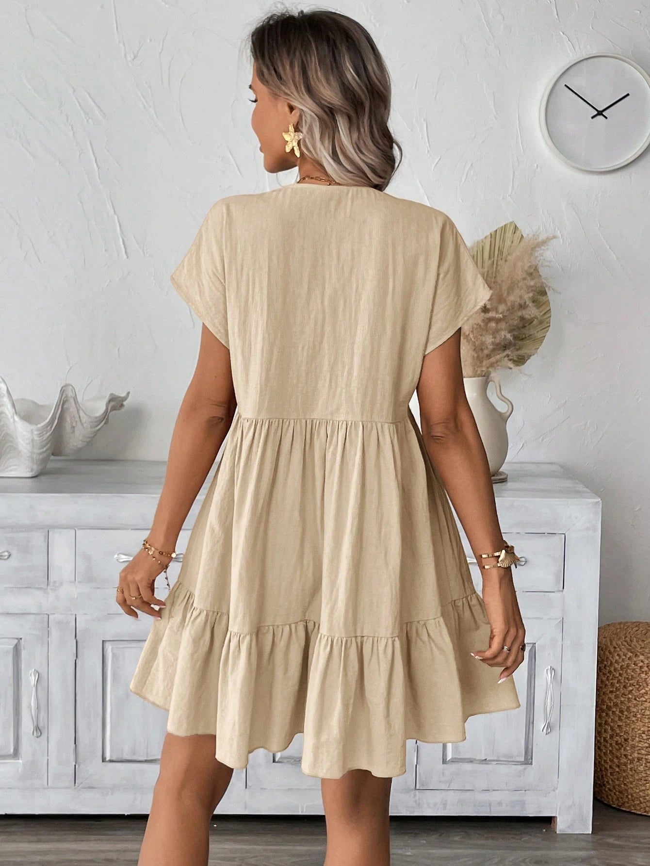 Sylviya Women's Casual Boho Pink Stripe Doll Collar Summer Vacation Dress,Summer Dresses For Women,Casual Dresses For Women Vacation Beach