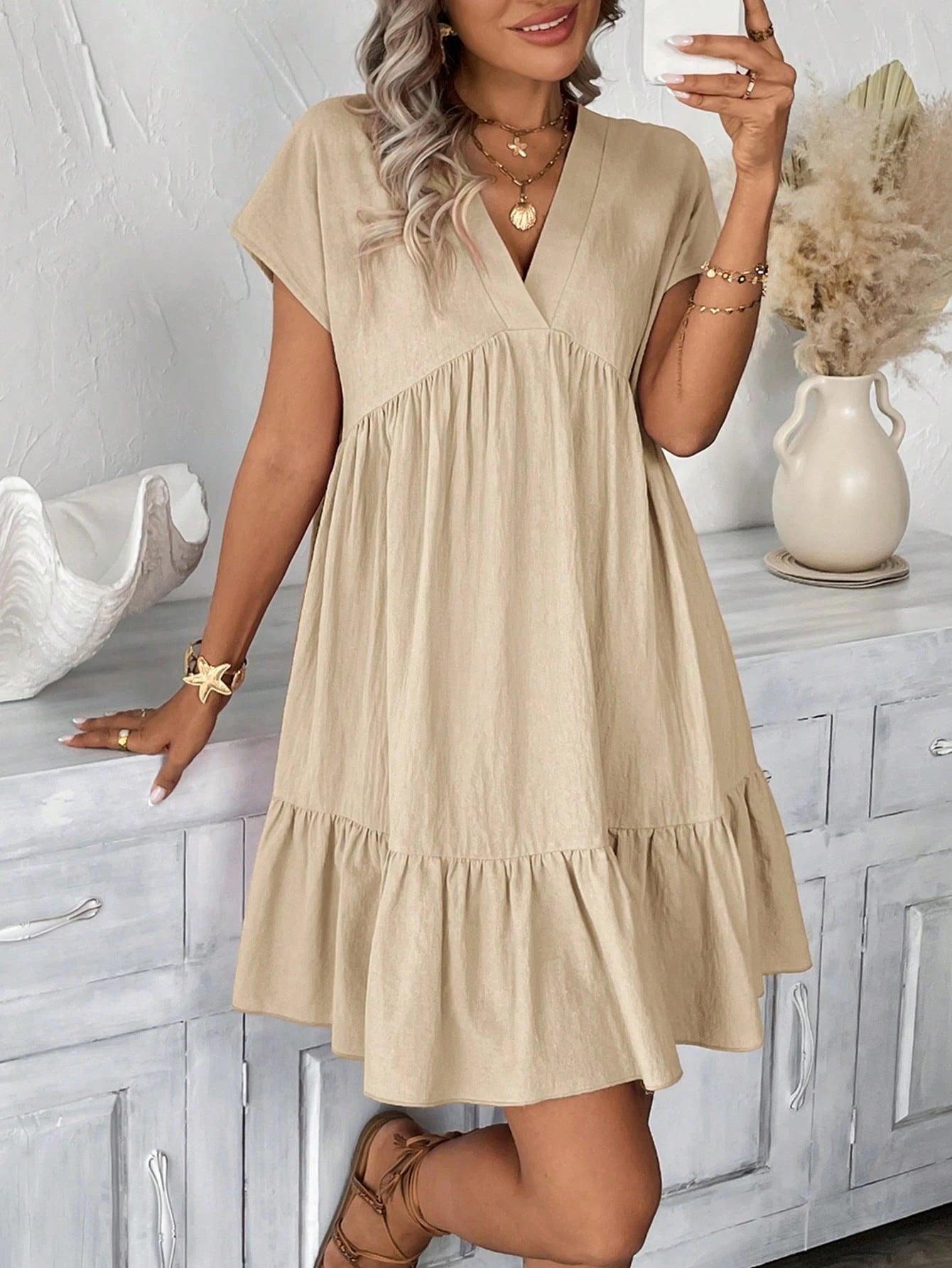Sylviya Women's Casual Boho Pink Stripe Doll Collar Summer Vacation Dress,Summer Dresses For Women,Casual Dresses For Women Vacation Beach