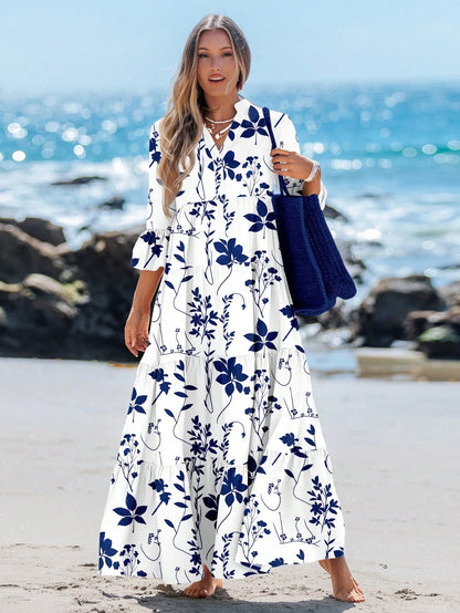 Sylviya Women's Casual Elegant Boho V-Neck Pale Yellow Beach Vacation Dress For Autumn Vacation Dress Outfits Beach Outfit For Women Beach Dresses