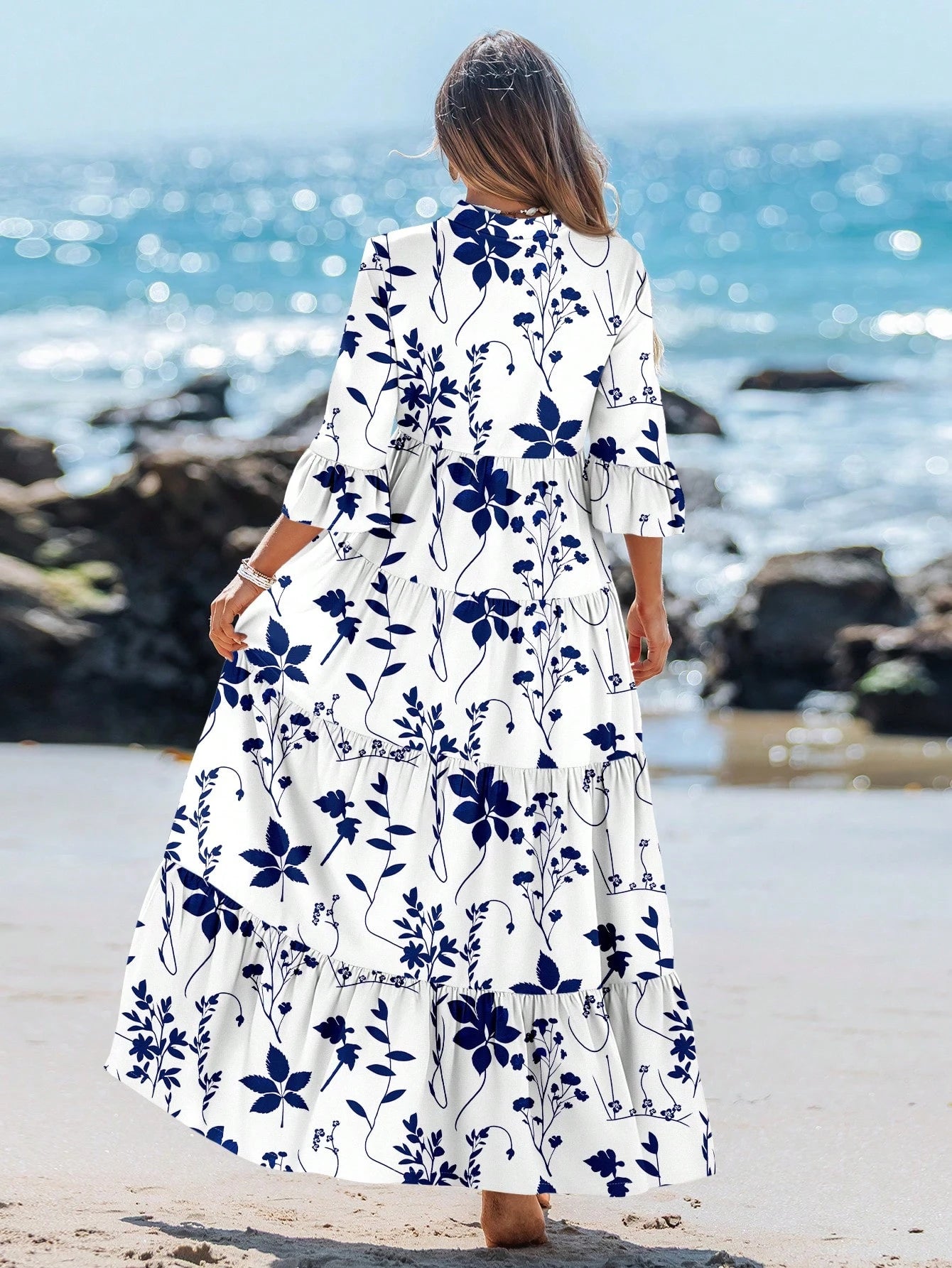 Sylviya Women's Casual Elegant Boho V-Neck Pale Yellow Beach Vacation Dress For Autumn Vacation Dress Outfits Beach Outfit For Women Beach Dresses