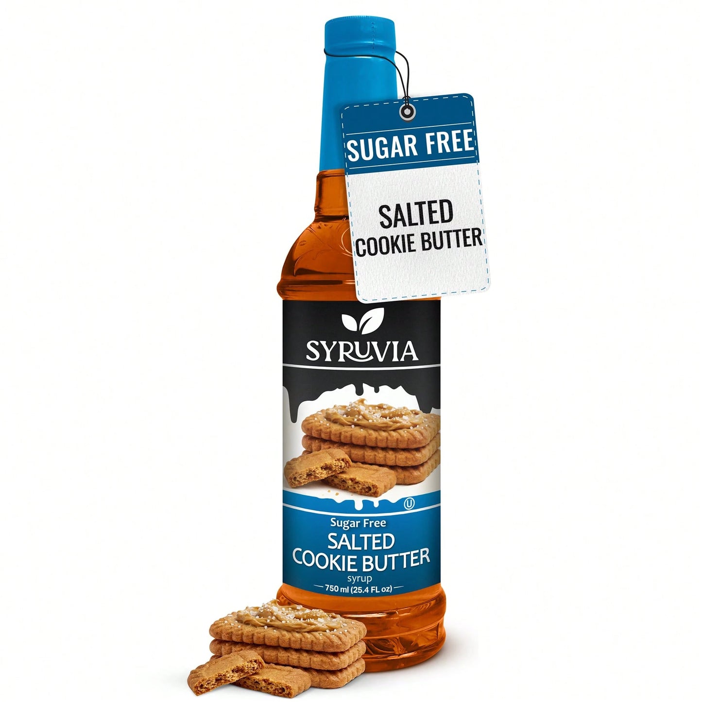 Syruvia Sugar-Free Salted Cookie Butter Coffee Syrup- 25.4 Fl Oz Premium Coffee Flavoring Syrup- 0 Calorie- Kosher Syrups, Gluten Free, Perfect For Drinks, Soda, Shakes, Desserts, And More.