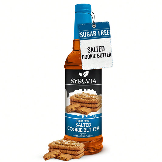 Syruvia Sugar-Free Salted Cookie Butter Coffee Syrup- 25.4 Fl Oz Premium Coffee Flavoring Syrup- 0 Calorie- Kosher Syrups, Gluten Free, Perfect For Drinks, Soda, Shakes, Desserts, And More.