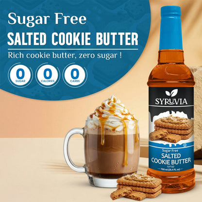 Syruvia Sugar-Free Salted Cookie Butter Coffee Syrup- 25.4 Fl Oz Premium Coffee Flavoring Syrup- 0 Calorie- Kosher Syrups, Gluten Free, Perfect For Drinks, Soda, Shakes, Desserts, And More.