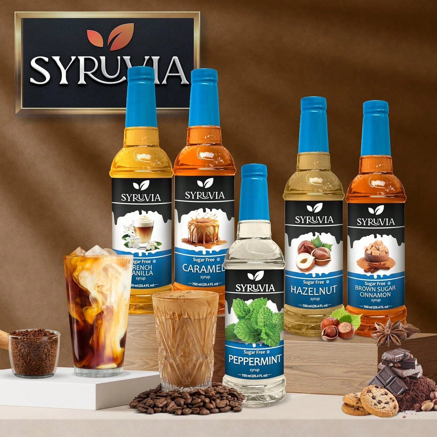 Syruvia Sugar-Free Salted Cookie Butter Coffee Syrup- 25.4 Fl Oz Premium Coffee Flavoring Syrup- 0 Calorie- Kosher Syrups, Gluten Free, Perfect For Drinks, Soda, Shakes, Desserts, And More.
