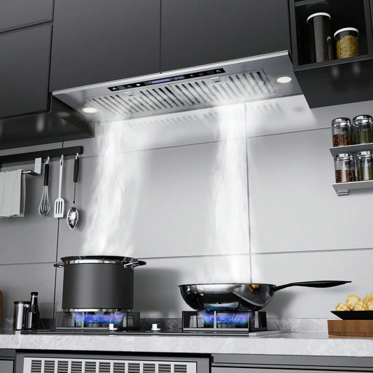 TABU 35'' 900 CFM Ducted Insert Range Hood In Stainless Steel, Convertible Wall Mount Range Hood With 4 Speed Exhaust Fan, Stove Vent Hood With Aluminum Filters, Led Light & Touchscreen Control