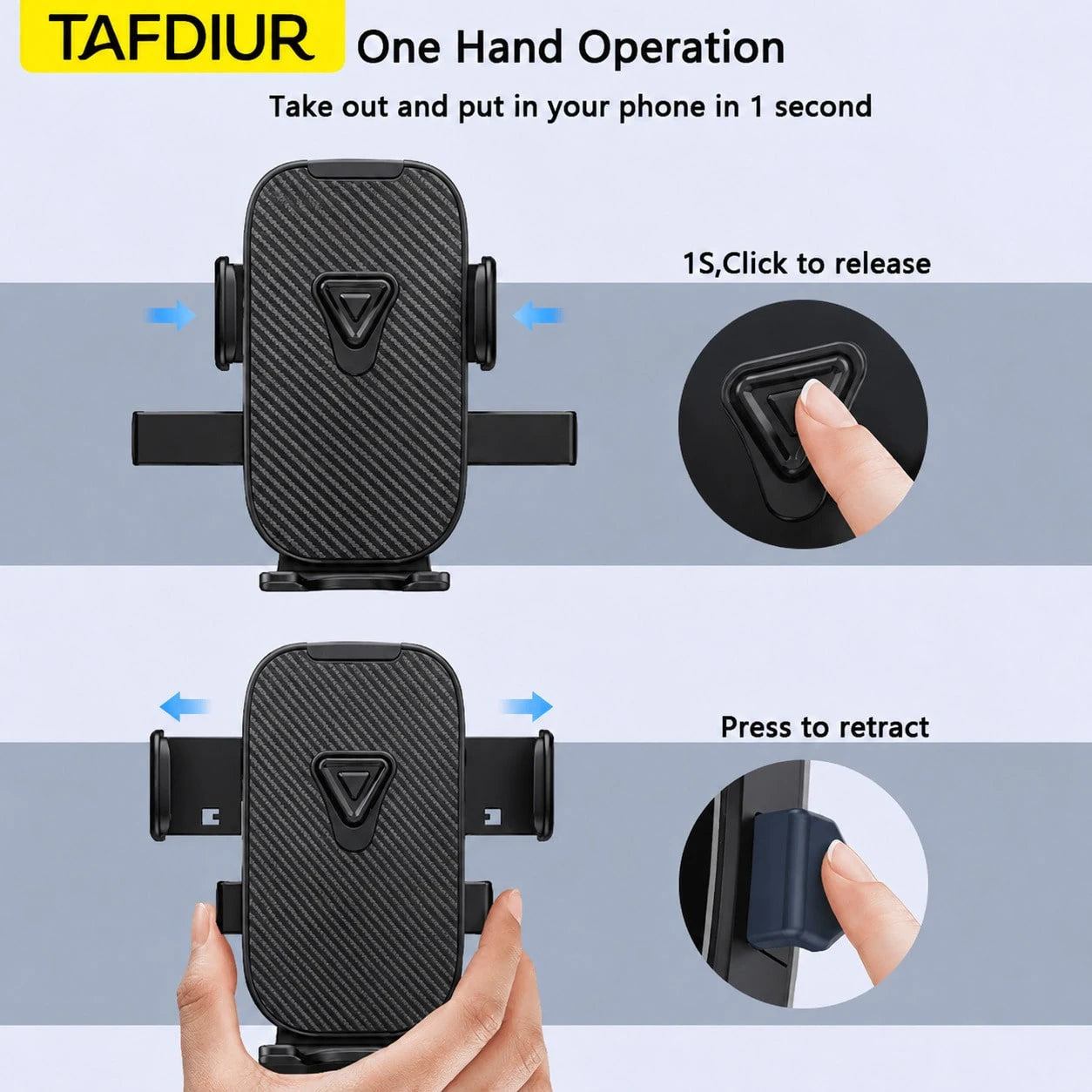 TAFDIUR Textured & Patterned Surface Car Air Vent Phone Holder, Extended Arm With Adjustable Hook, One-Handed Operation, High Stability, ABS Material, Fits Most Vehicles