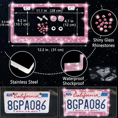 TAIMASI 27-Piece Bling Car Accessories Set- Universal Fit Steering Wheel Covers, License Plate Frames, Phone Holder, Car Fast Charger, Coasters