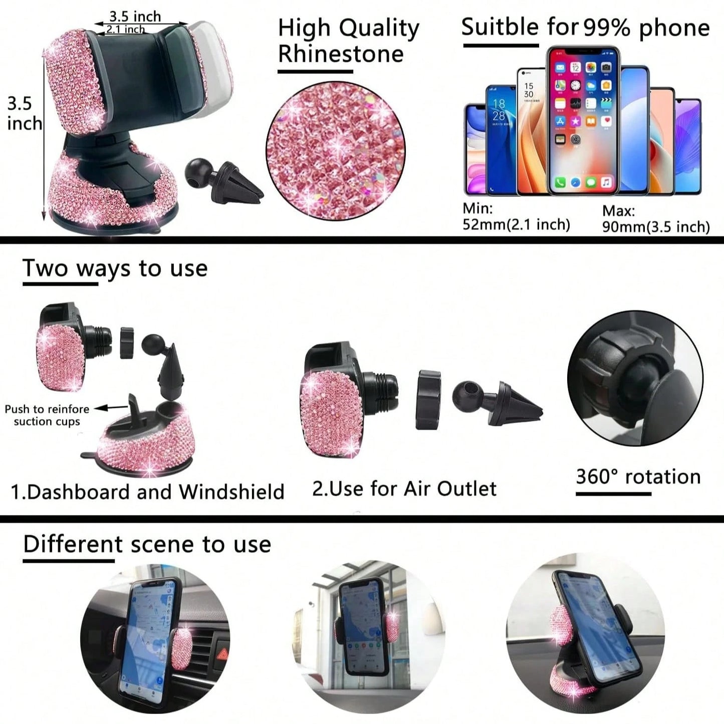 TAIMASI 27-Piece Bling Car Accessories Set- Universal Fit Steering Wheel Covers, License Plate Frames, Phone Holder, Car Fast Charger, Coasters