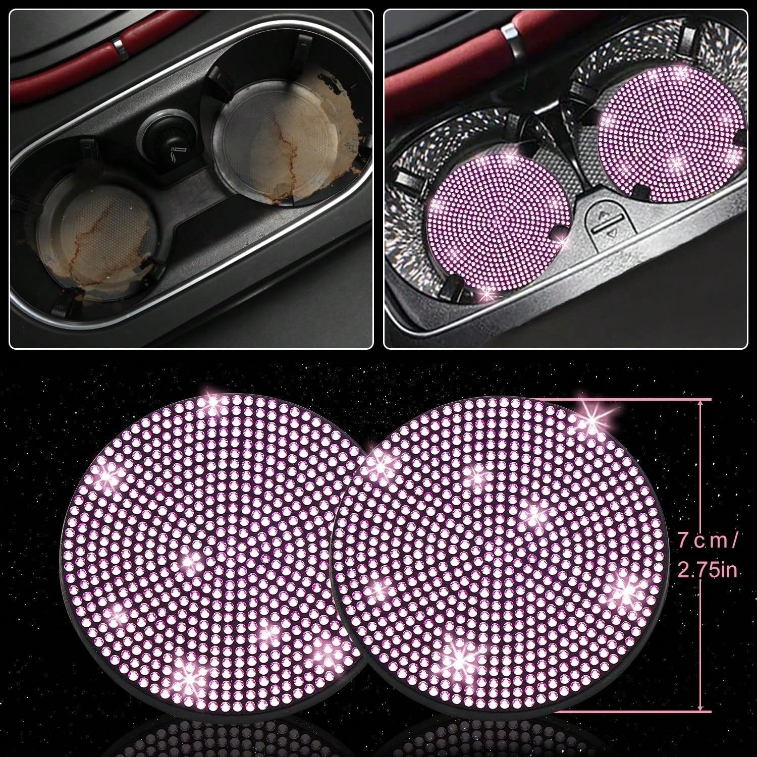 TAIMASI 27-Piece Bling Car Accessories Set- Universal Fit Steering Wheel Covers, License Plate Frames, Phone Holder, Car Fast Charger, Coasters