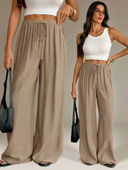 Tall Spring&Summer Women Khaki Elegant Unique Wide Leg Pants,Vacation Holiday Straight Leg Casual Baggy Trousers For Office,Business Casual,Streetwear, Tall Women