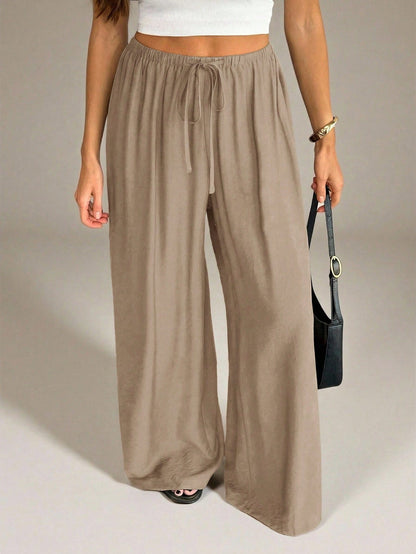 Tall Spring&Summer Women Khaki Elegant Unique Wide Leg Pants,Vacation Holiday Straight Leg Casual Baggy Trousers For Office,Business Casual,Streetwear, Tall Women
