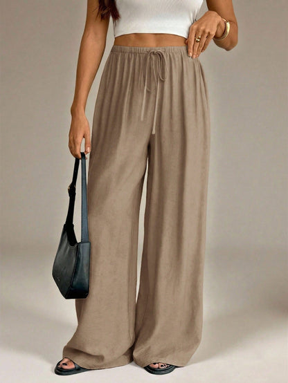 Tall Spring&Summer Women Khaki Elegant Unique Wide Leg Pants,Vacation Holiday Straight Leg Casual Baggy Trousers For Office,Business Casual,Streetwear, Tall Women