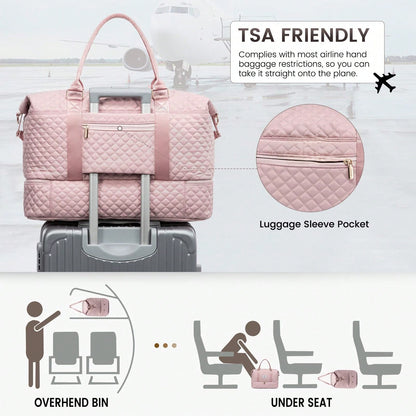 TD Travel Duffel Bag, Women's Weekend Travel Bag (With Shoe Compartment), Carry-On Overnight Bag, Gym Duffel Bag (With Waterproof Bag), Maternity Bag. Important!!! (Toiletries Bag Not Included) Pink