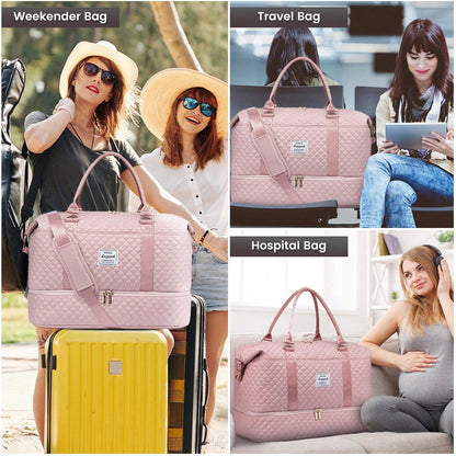 TD Travel Duffel Bag, Women's Weekend Travel Bag (With Shoe Compartment), Carry-On Overnight Bag, Gym Duffel Bag (With Waterproof Bag), Maternity Bag. Important!!! (Toiletries Bag Not Included) Pink