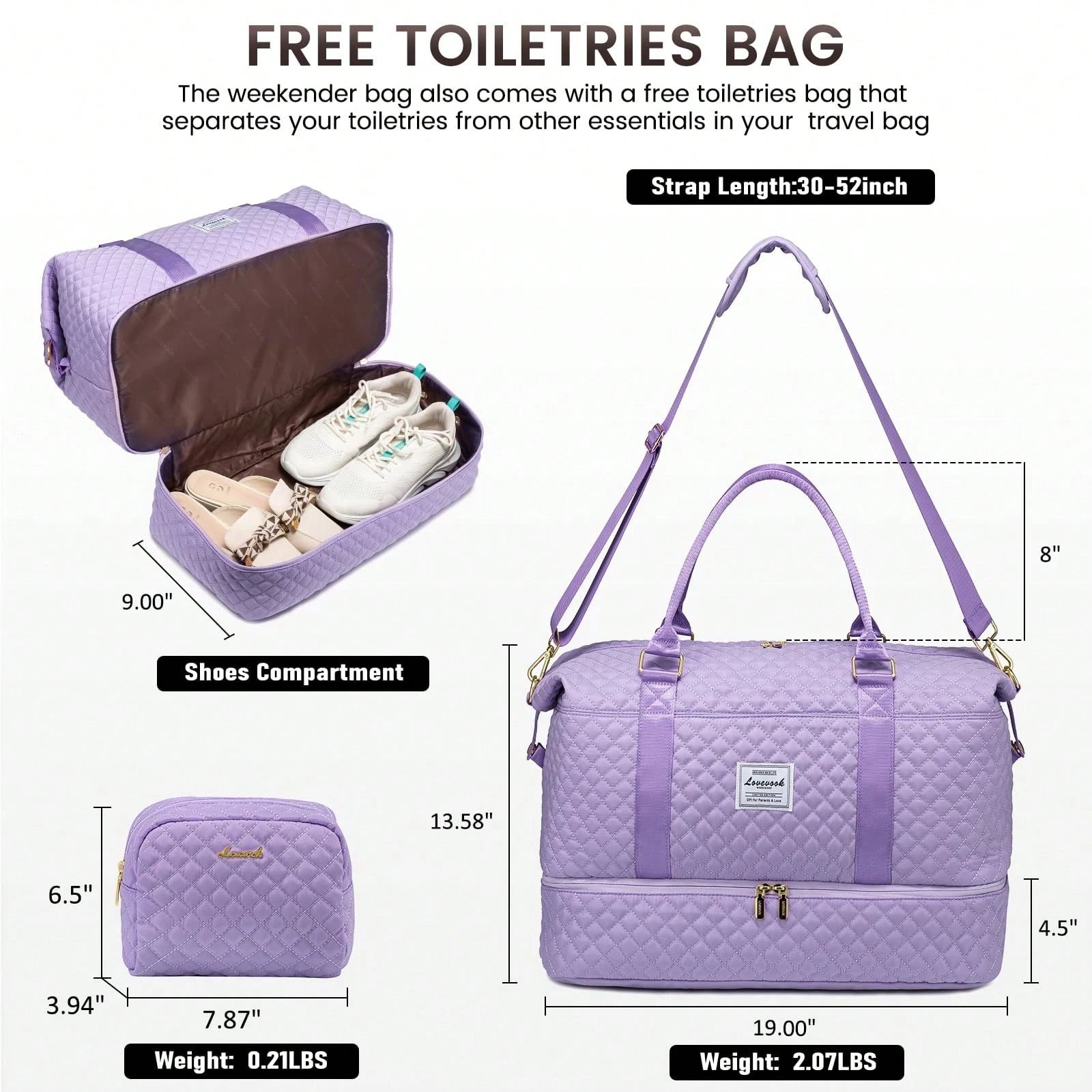 TD Travel Duffel Bag, Women's Weekend Travel Bag (With Shoe Compartment), Carry-On Overnight Bag, Gym Duffel Bag (With Waterproof Bag), Maternity Bag. Important!!! (Toiletries Bag Not Included) Pink