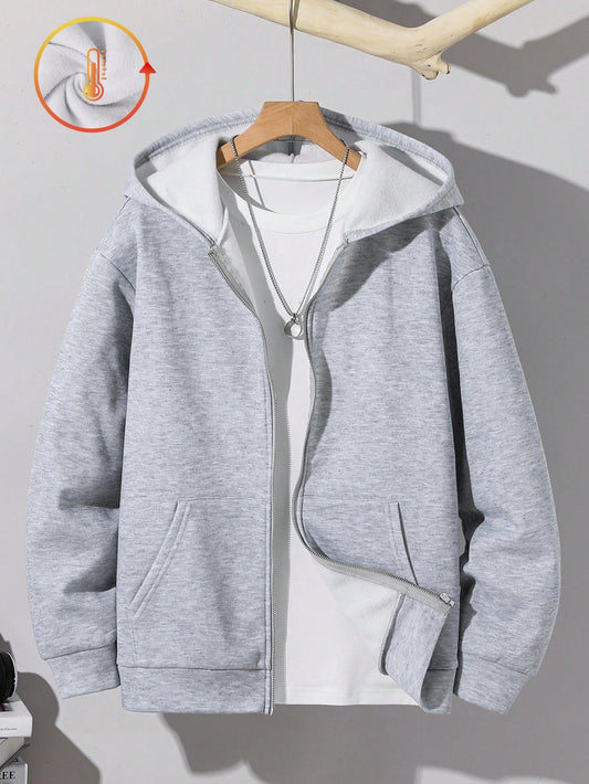 Teen Boy Solid Color Long Sleeve Zip-Up Casual Fleece Sweatshirt, Autumn/Winter