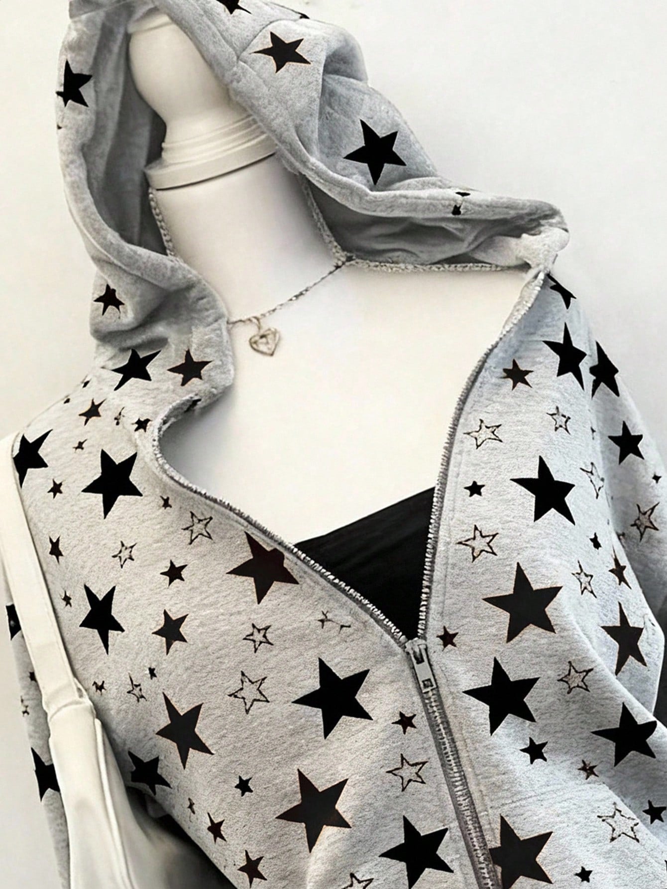 Teens Girls' Retro Star Zip-Up Hoodie Sweatshirt,Black,Autumn,Matrix,Streetwear,Dance,Back-To-School Loose Fit Jacket,College Style,INS School Outfit