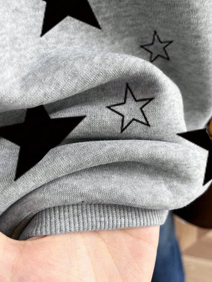 Teens Girls' Retro Star Zip-Up Hoodie Sweatshirt,Black,Autumn,Matrix,Streetwear,Dance,Back-To-School Loose Fit Jacket,College Style,INS School Outfit