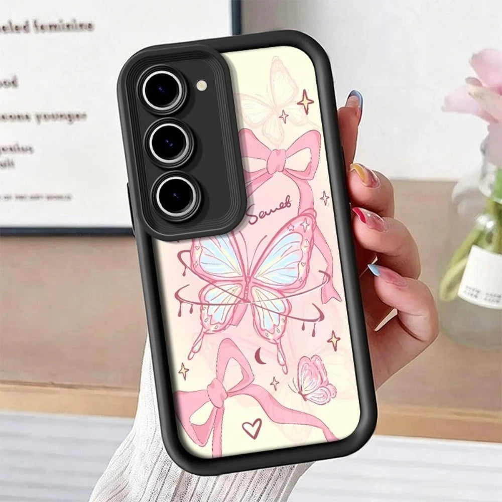 The Minimalist Butterfly And Bow Pattern Design Step Shell Is Suitable For GALAXY S26, S25, S23, S24, S22, And S21 Ultra/Plus/FE Fashionable And Lightweight All-In-One Phone Cases.