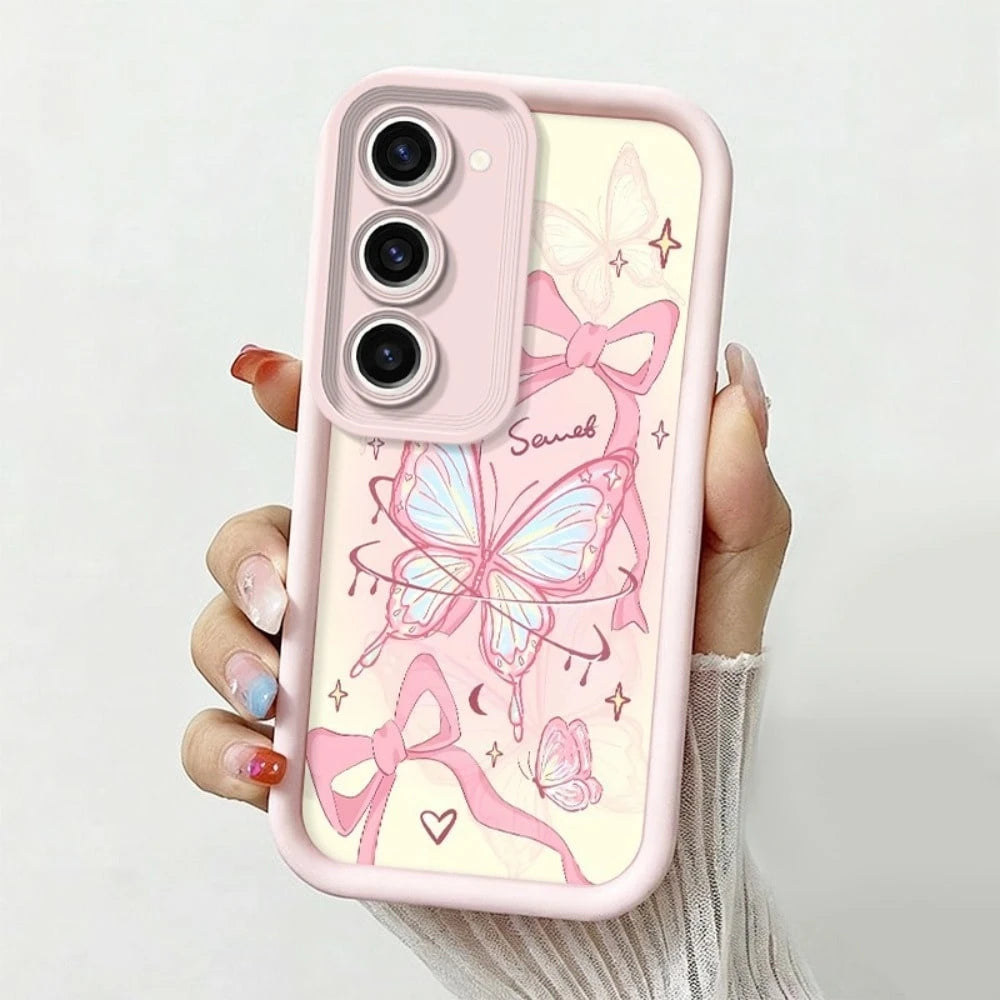 The Minimalist Butterfly And Bow Pattern Design Step Shell Is Suitable For GALAXY S26, S25, S23, S24, S22, And S21 Ultra/Plus/FE Fashionable And Lightweight All-In-One Phone Cases.