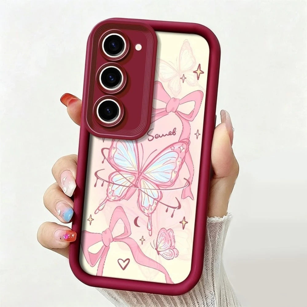 The Minimalist Butterfly And Bow Pattern Design Step Shell Is Suitable For GALAXY S26, S25, S23, S24, S22, And S21 Ultra/Plus/FE Fashionable And Lightweight All-In-One Phone Cases.