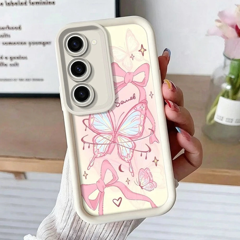 The Minimalist Butterfly And Bow Pattern Design Step Shell Is Suitable For GALAXY S26, S25, S23, S24, S22, And S21 Ultra/Plus/FE Fashionable And Lightweight All-In-One Phone Cases.