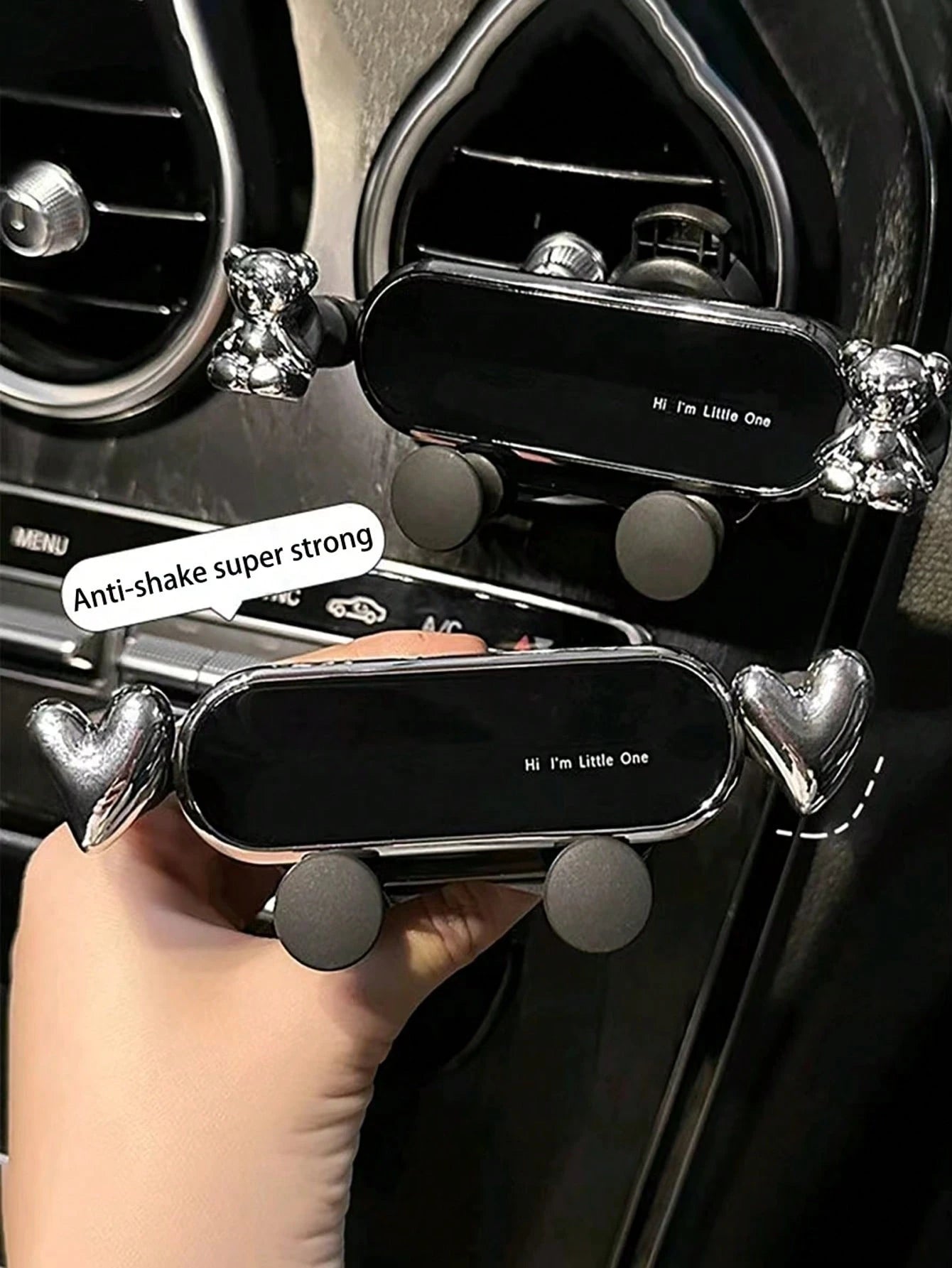 The New Car Phone Holder With A Cute Heart-Shaped Cartoon Design Is A Car Air Vent Navigation Support Bracket For Car Interior Decoration,Upgraded Silver PVC Dashboard Air Vent Mount For Women, Simple