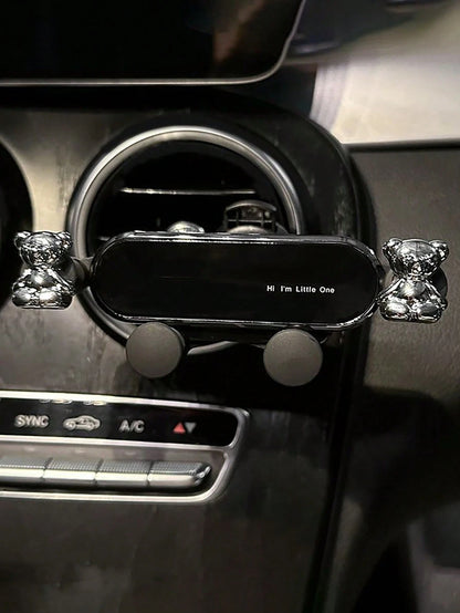 The New Car Phone Holder With A Cute Heart-Shaped Cartoon Design Is A Car Air Vent Navigation Support Bracket For Car Interior Decoration,Upgraded Silver PVC Dashboard Air Vent Mount For Women, Simple