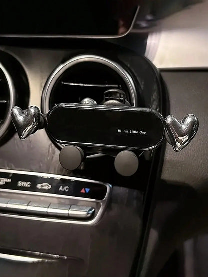 The New Car Phone Holder With A Cute Heart-Shaped Cartoon Design Is A Car Air Vent Navigation Support Bracket For Car Interior Decoration,Upgraded Silver PVC Dashboard Air Vent Mount For Women, Simple