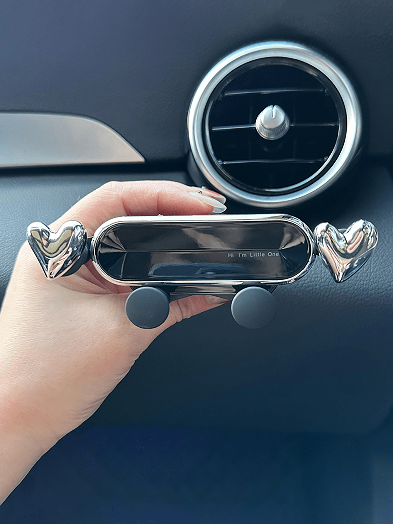 The New Car Phone Holder With A Cute Heart-Shaped Cartoon Design Is A Car Air Vent Navigation Support Bracket For Car Interior Decoration,Upgraded Silver PVC Dashboard Air Vent Mount For Women, Simple