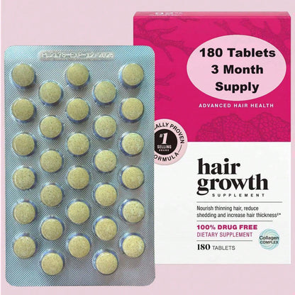[Thicker Hair Growth] 180 Tablets Hair Growth Supplements For Women- 3 Month Supply, With Proprietary Collagen Complex For Thicker, Fuller Hair