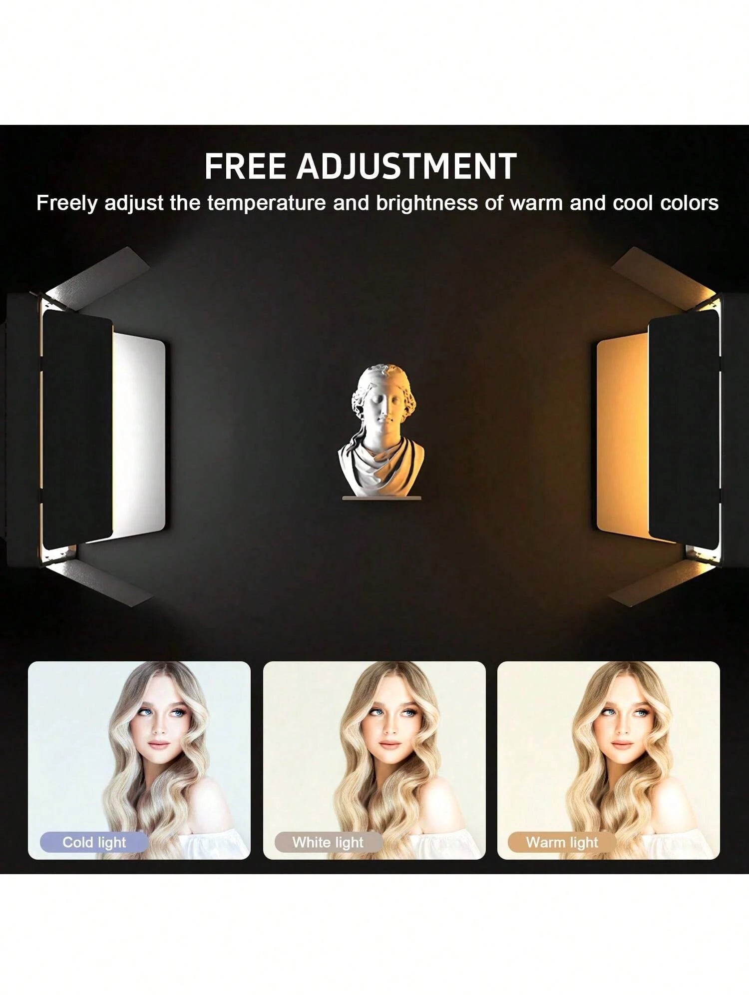 This 10-Inch LED Panel Video Light Kit Includes A 63-Inch Height-Adjustable Tripod And Universal Phone Clamp, A 10-Inch Square Light With 4 Dividers And A Phone Clamp, And 3 Colors With 10 Levels Of A