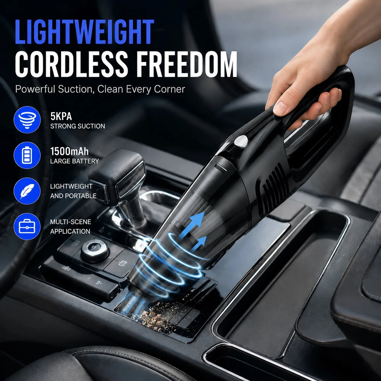 This Car Vacuum Cleaner Boasts A Powerful 5000Pa Suction, Making It A Versatile Handheld Cordless Vacuum Cleaner. It Features USB Charging, Long Battery Life, And Is Suitable For Use In Cars, Homes, A