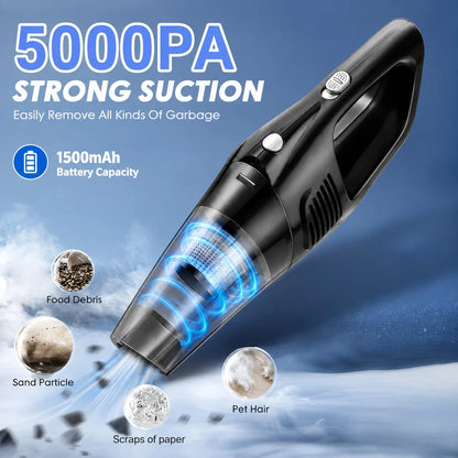 This Car Vacuum Cleaner Boasts A Powerful 5000Pa Suction, Making It A Versatile Handheld Cordless Vacuum Cleaner. It Features USB Charging, Long Battery Life, And Is Suitable For Use In Cars, Homes, A