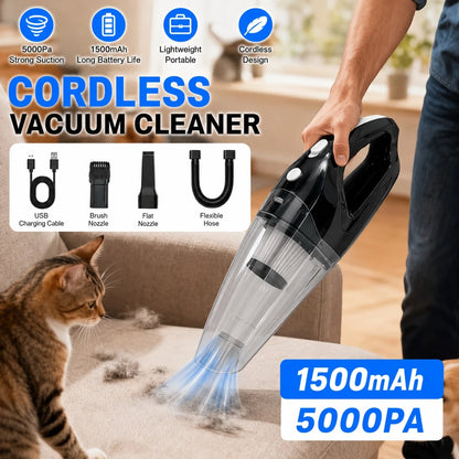 This Car Vacuum Cleaner Boasts A Powerful 5000Pa Suction, Making It A Versatile Handheld Cordless Vacuum Cleaner. It Features USB Charging, Long Battery Life, And Is Suitable For Use In Cars, Homes, A
