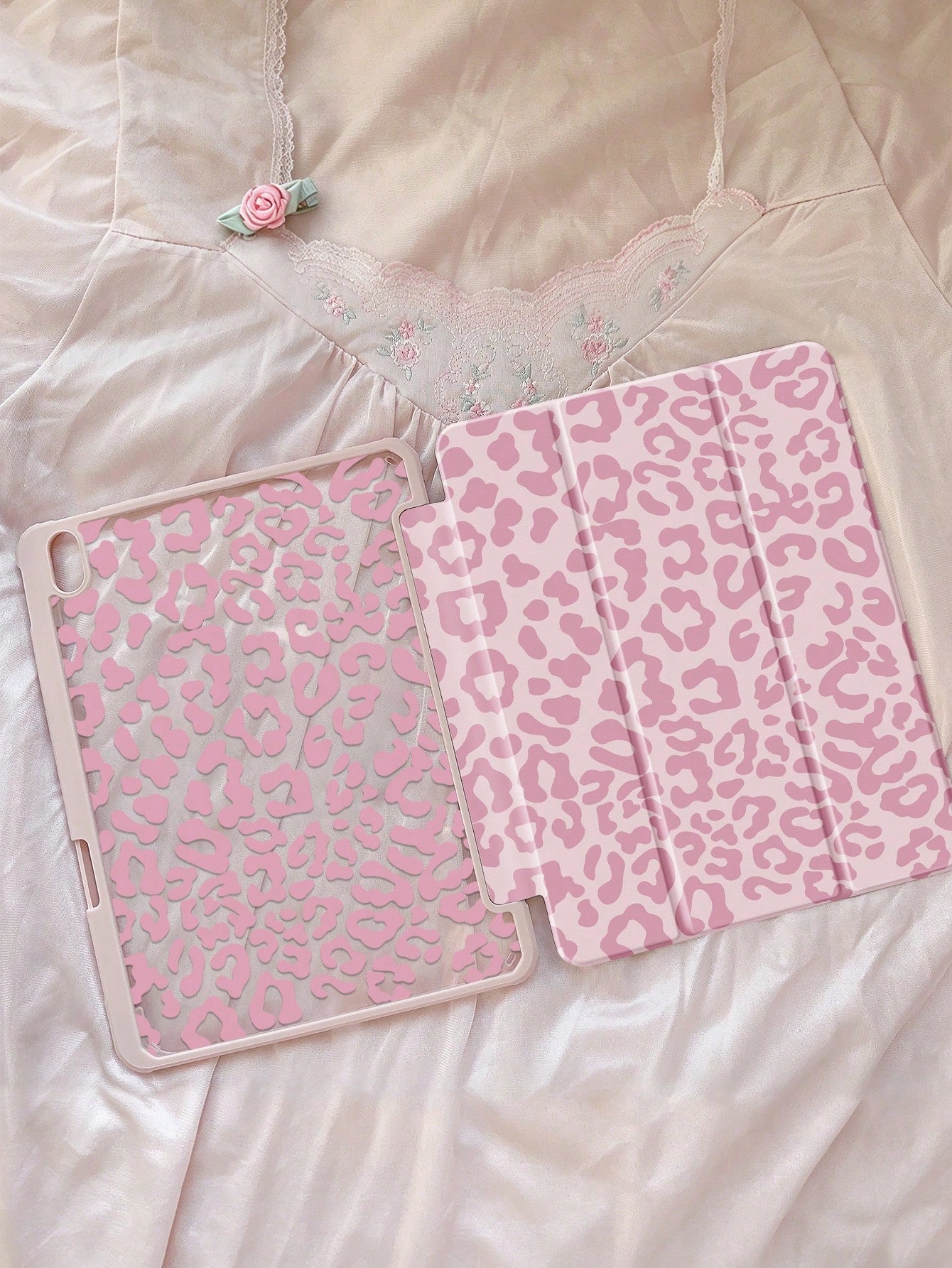 This Exquisite And Cute Pink Leopard Print Double-Sided Painted Acrylic Transparent Crystal Back Cover Has Shock-Absorbing Function, Suitable For 7th, 8th (10.2 Inch) And 10th Generation. It Has A Bu