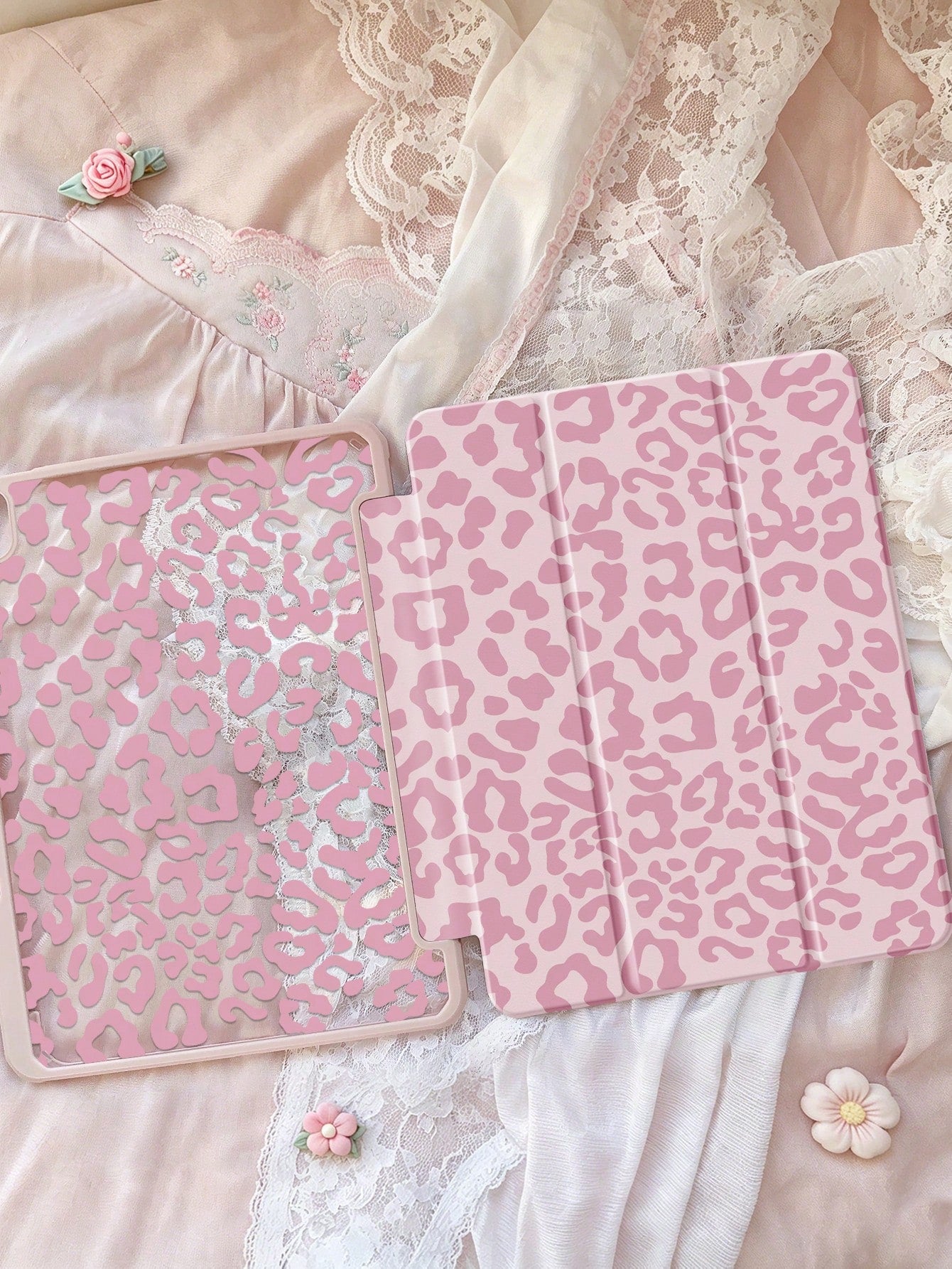 This Exquisite And Cute Pink Leopard Print Double-Sided Painted Acrylic Transparent Crystal Back Cover Has Shock-Absorbing Function, Suitable For 7th, 8th (10.2 Inch) And 10th Generation. It Has A Bu