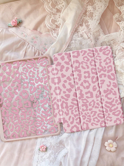 This Exquisite And Cute Pink Leopard Print Double-Sided Painted Acrylic Transparent Crystal Back Cover Has Shock-Absorbing Function, Suitable For 7th, 8th (10.2 Inch) And 10th Generation. It Has A Bu