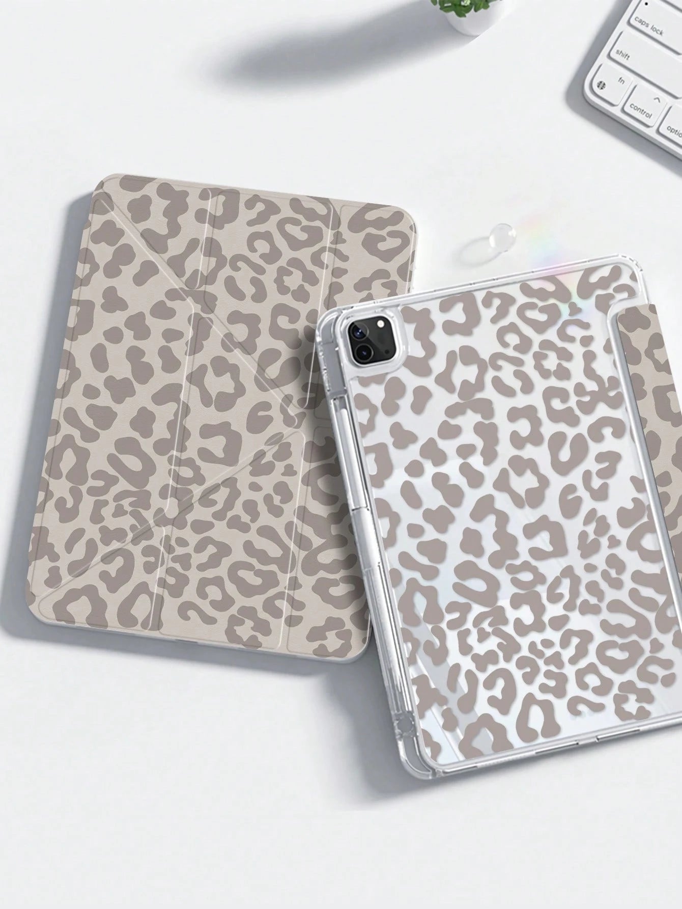 This Exquisite And Cute Pink Leopard Print Double-Sided Painted Acrylic Transparent Crystal Back Cover Has Shock-Absorbing Function, Suitable For 7th, 8th (10.2 Inch) And 10th Generation. It Has A Bu